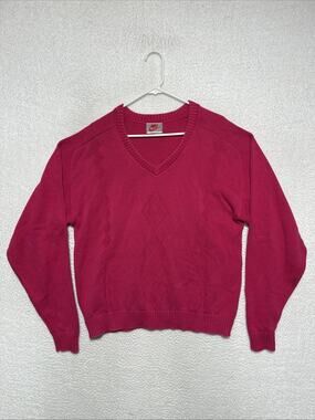 Nike Vintage Sweater Men's M Pink 80s V-Neck Pullover Knit Red Label Size Large